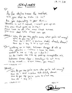 Handwritten Lyric Sheet